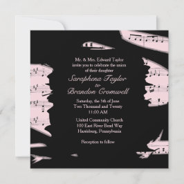抽象芸術ブラックとピンクの音楽結婚式招待状 招待状
