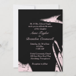 抽象芸術ブラックとピンクの音楽結婚式招待状 招待状