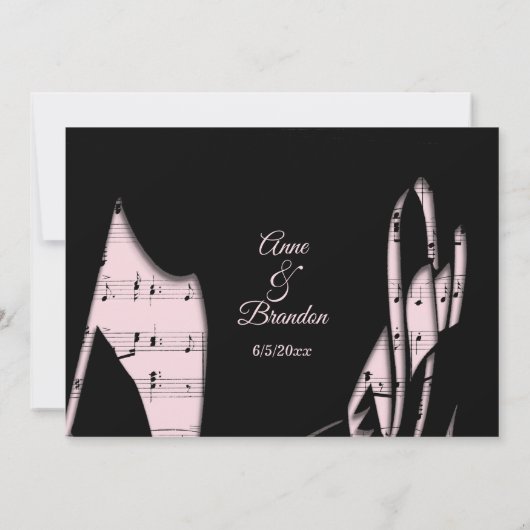 抽象芸術ブラックとピンクの音楽結婚式招待状 招待状 (裏面)