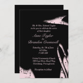 抽象芸術ブラックとピンクの音楽結婚式招待状 招待状 (正面/裏面)