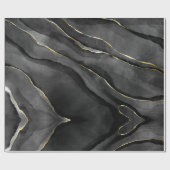 抽象芸術ブラックと金ゴールドアゲート大理石の渦巻き ラッピングペーパー (フラット)