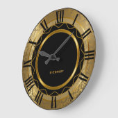 抽象芸術ブラックと金ゴールドダマスク ラージ壁時計 (傾斜)