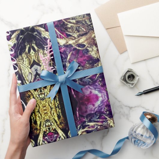 抽象芸術ブラックと金ゴールドロープ ラッピングペーパー (ギフト)