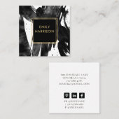 抽象芸術ブラックのブラシストローク縁ど金ゴールド スクエア名刺 (正面/裏面)