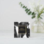 抽象芸術ブラックのブラシストローク縁ど金ゴールド スクエア名刺 (スタンド正面)