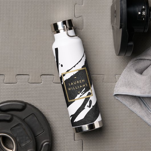 抽象芸術ブラックのブラシストローク ウォーターボトル (ジム)