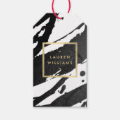 抽象芸術ブラックのブラシストローク ギフトタグ (正面)