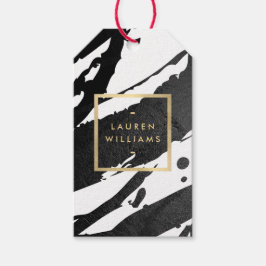 抽象芸術ブラックのブラシストローク ギフトタグ