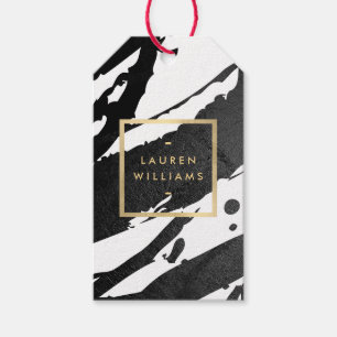 抽象芸術ブラックのブラシストローク ギフトタグ