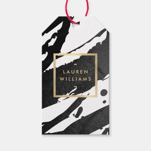 抽象芸術ブラックのブラシストローク ギフトタグ (正面)