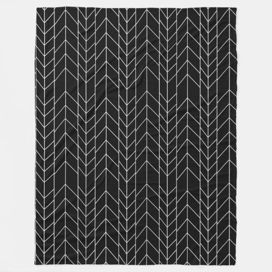 抽象芸術ブラックまたは任意のカラーヘリングボーンパターン フリースブランケット (正面)