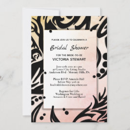 抽象芸術ブラックアンドピーチトライバルブライダルシャワー 招待状