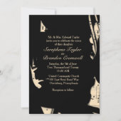 抽象芸術ブラックアンドピーチミュージック結婚式招待状 招待状 (正面)