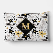 抽象芸術ブラックイエローグレーシームレス花柄 アクセサリーポーチ (裏面)