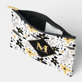 抽象芸術ブラックイエローグレーシームレス花柄 アクセサリーポーチ (見開き)