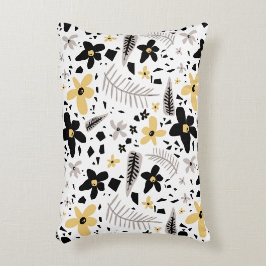 抽象芸術ブラックイエローグレーシームレス花柄 アクセントクッション (正面(垂直))