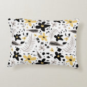 抽象芸術ブラックイエローグレーシームレス花柄 アクセントクッション (裏面)