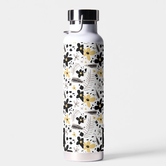 抽象芸術ブラックイエローグレーシームレス花柄 ウォーターボトル (右面)