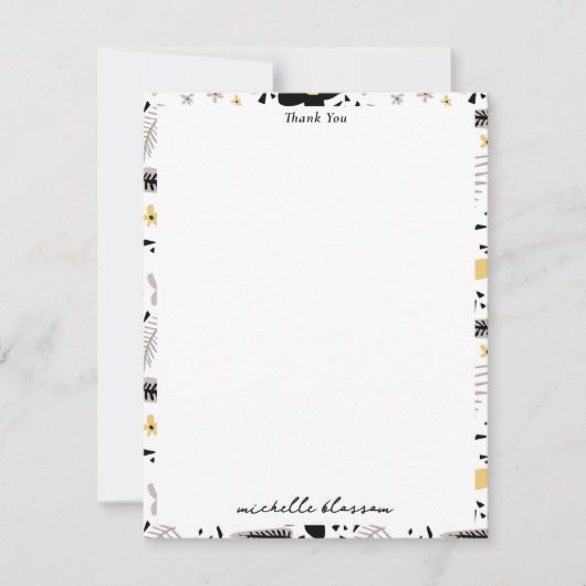抽象芸術ブラックイエローグレーシームレス花柄 サンキューカード (正面)