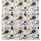 抽象芸術ブラックイエローグレーシームレス花柄 シャワーカーテン (正面)