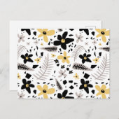抽象芸術ブラックイエローグレーシームレス花柄 シーズンポストカード (正面/裏面)