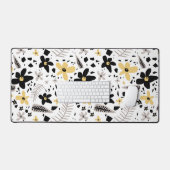 抽象芸術ブラックイエローグレーシームレス花柄 デスクマット (キーボード&マウス)