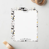 抽象芸術ブラックイエローグレーシームレス花柄 ノートカード (正面/裏面インサイチュ)