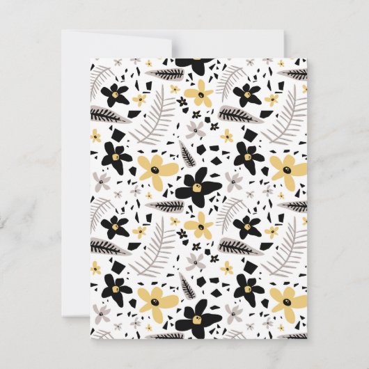抽象芸術ブラックイエローグレーシームレス花柄 ノートカード (裏面)