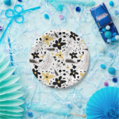 抽象芸術ブラックイエローグレーシームレス花柄 ペーパープレート (パーティー)