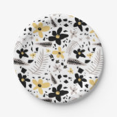 抽象芸術ブラックイエローグレーシームレス花柄 ペーパープレート (正面)