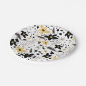 抽象芸術ブラックイエローグレーシームレス花柄 ペーパープレート (アングル)