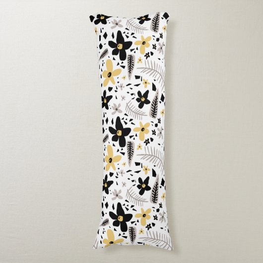 抽象芸術ブラックイエローグレーシームレス花柄 ボディピロー (正面縦)