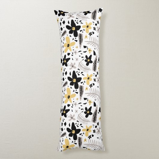 抽象芸術ブラックイエローグレーシームレス花柄 ボディピロー (裏面 (縦))