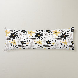 抽象芸術ブラックイエローグレーシームレス花柄 ボディピロー