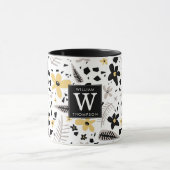 抽象芸術ブラックイエローグレーシームレス花柄 マグカップ (中央)