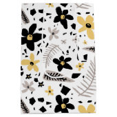 抽象芸術ブラックイエローグレーシームレス花柄 ミディアムペーパーバッグ (裏面)