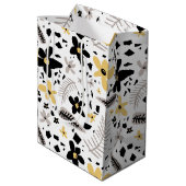 抽象芸術ブラックイエローグレーシームレス花柄 ミディアムペーパーバッグ (裏面アングル)