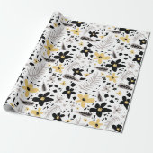 抽象芸術ブラックイエローグレーシームレス花柄 ラッピングペーパー (アンロールド)