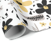 抽象芸術ブラックイエローグレーシームレス花柄 ラッピングペーパー (ロールコーナー)