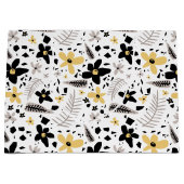 抽象芸術ブラックイエローグレーシームレス花柄 ラージペーパーバッグ (正面)