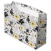 抽象芸術ブラックイエローグレーシームレス花柄 ラージペーパーバッグ (裏面アングル)