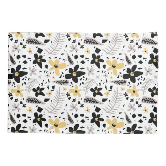抽象芸術ブラックイエローグレーシームレス花柄 枕カバー (裏面-左)