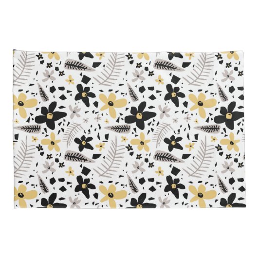 抽象芸術ブラックイエローグレーシームレス花柄 枕カバー (裏面-右)