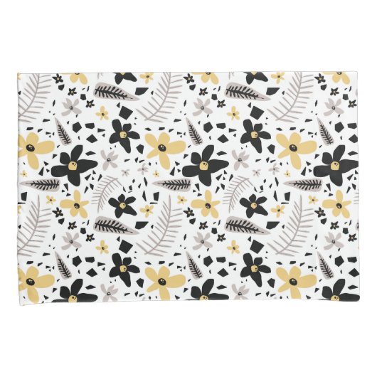抽象芸術ブラックイエローグレーシームレス花柄 枕カバー (正面右)