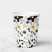 抽象芸術ブラックイエローグレーシームレス花柄 紙コップ (右)