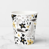 抽象芸術ブラックイエローグレーシームレス花柄 紙コップ (正面)