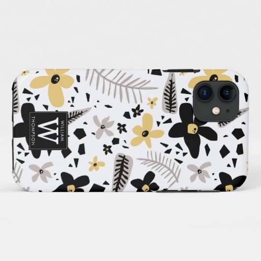 抽象芸術ブラックイエローグレーシームレス花柄 Case-Mate iPhoneケース (裏面(横))