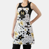 抽象芸術ブラックイエローグレーフローラモノグラーム エプロン (インサイチュ)