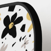 抽象芸術ブラックイエローグレーフローラモノグラーム ピックルボールラケット (左詳細)