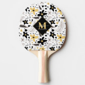 抽象芸術ブラックイエローグレーフローラモノグラーム 卓球ラケット (正面)